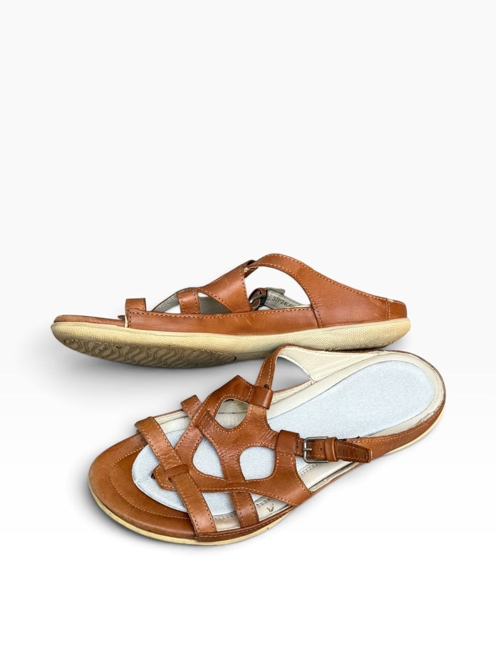 ECCO Flash Brown Leather Strappy Comfort Sandals Caged Gladiator Size 7 EU 37